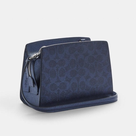 💙 Coach NWT Metallic Blue Gia Crossbody Bag ISignature Canvas / Silver Hardware - Picture 2 of 7